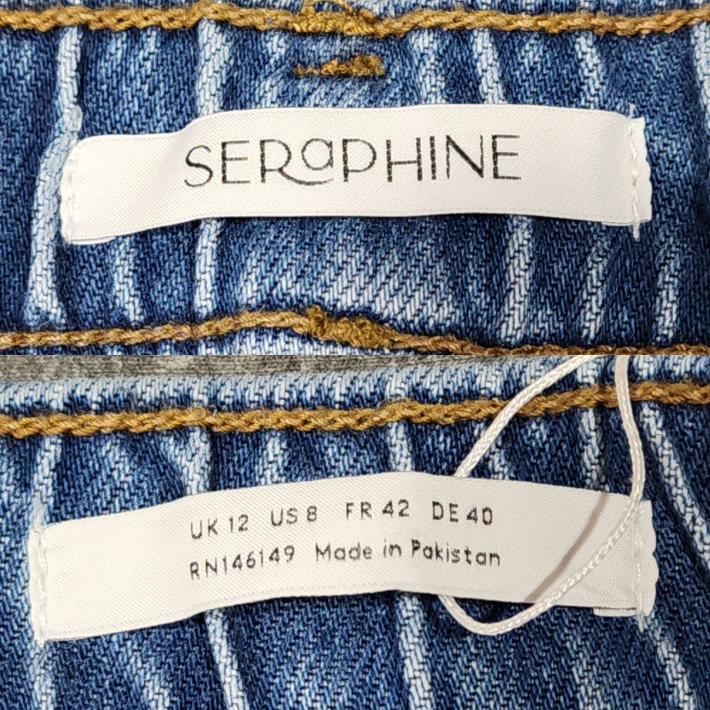 Seraphine Wide Leg Jeans 8 Wom Emmett Light Blue Mid Bump Tencel Maternity Denim - Picture 3 of 14